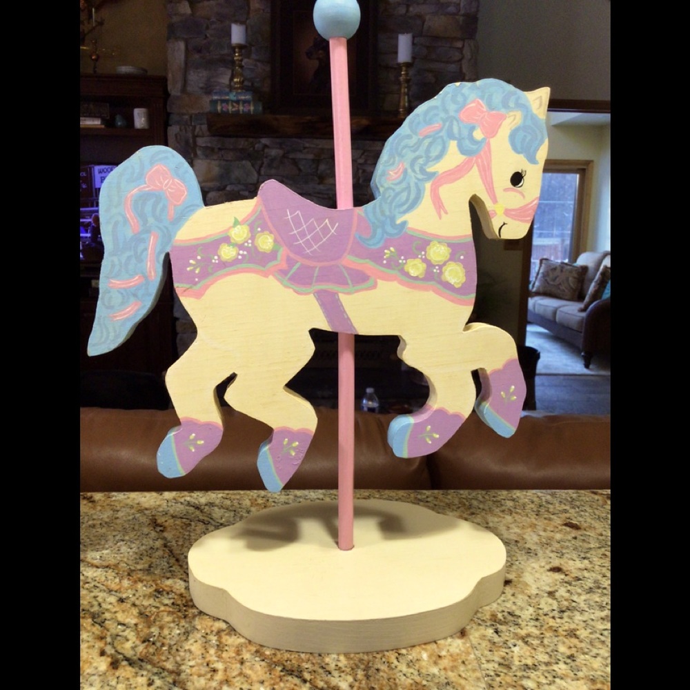 Handmade wooden carousel horse by Jeanie in 1988.